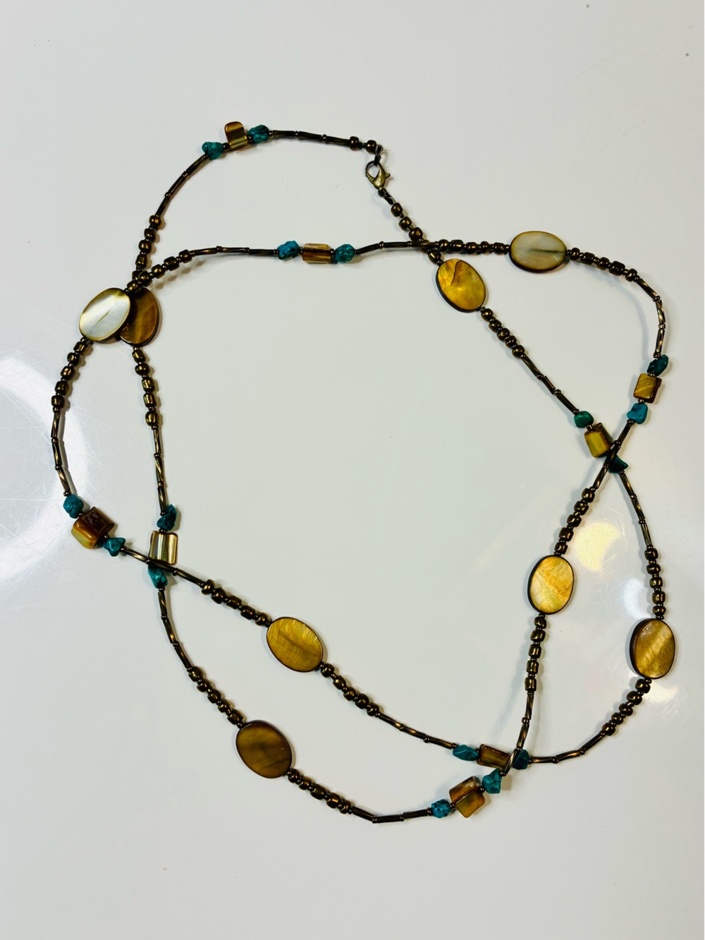 Source Unknown Turquoise and Tiger Eye Long Beaded Necklace - Picture 2 of 14